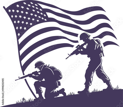 Army Soldier Silhouettes on Hill Patrol