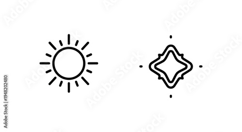 Sun icon and abstract geometric glow symbol with line art with abstract shape with shine symbol with light symbol with good vibes with white background