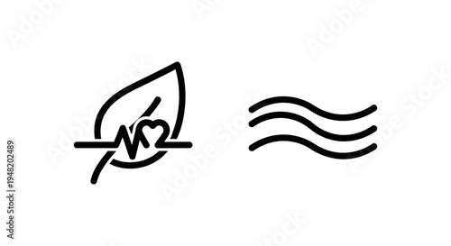 Eco pulse leaf with heartbeat and flowing waves icons with line art with white background
