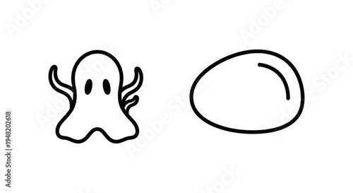 Frightened ghost icon and smooth form icon with line art with white background