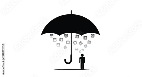 man protected from falling data under umbrella