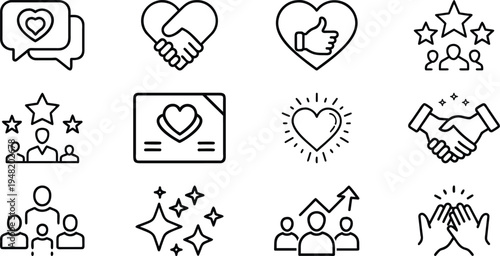 Black line of people interacting and showing appreciation