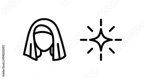 Woman in headscarf and sparkle icon, representing beauty, elegance, and purity