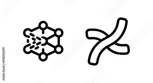 Molecular structure and intersecting lines icon, representing science, data, and connections