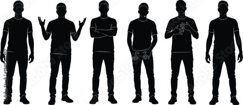 Obraz na płótnie Collection of standing man silhouettes in different poses, casual male figures i