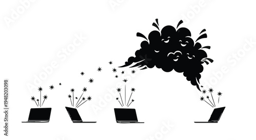 laptops exploding with creative digital ideas