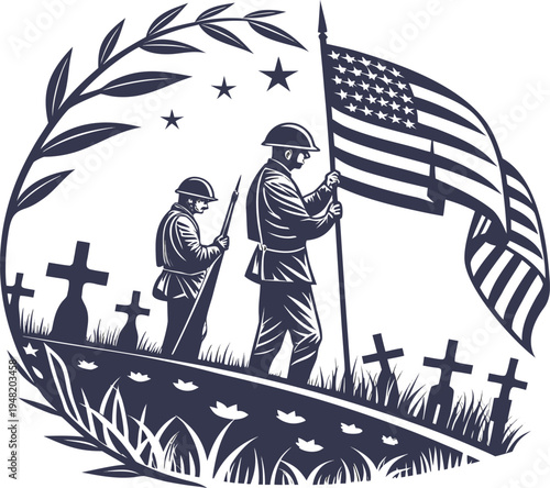 Patriotic Silhouette of Soldiers Honoring Veterans