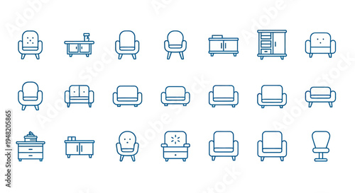 Furniture icons set on white background