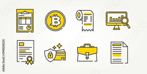 minimalist set of finance line art icons vector illustration design. invoice, receipt, financial, payment, and more