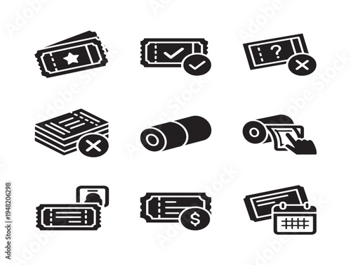 Efficient ticketing system icon set for beautiful customer service illustrations