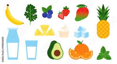 Healthy smoothie ingredients isolated