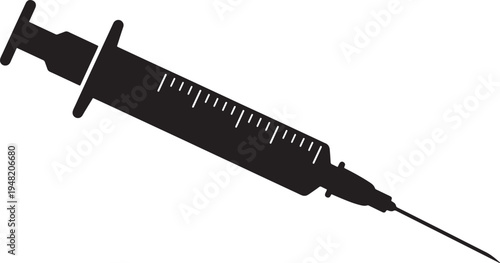 Black silhouette of a medical syringe with needle and measurement markings on a white background also transparent background 1