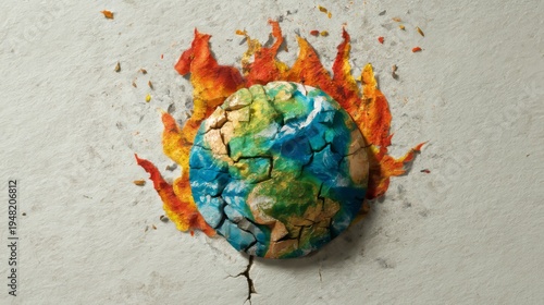 Creative Collage Illustrating Global Warming Through Textured Earth and Flames