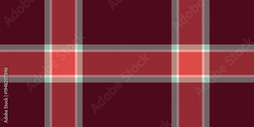Large pattern textile background, gingham fabric plaid tartan. Grungy seamless check vector texture in red and pastel colors.