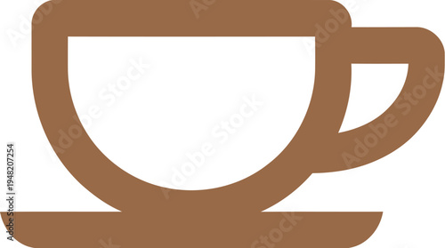 Minimalist Flat Design Brown Coffee Cup and Saucer Icon Illustration