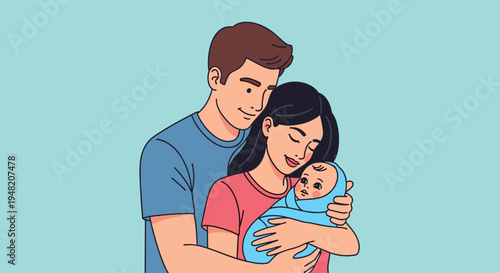 Happy family with little baby.