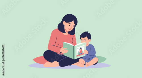 Woman reading to little boy.