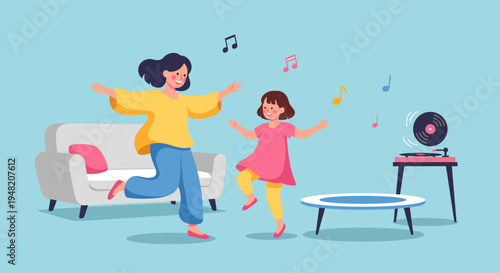 Woman and little girl dancing together.