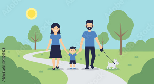 Family walking on a path together.