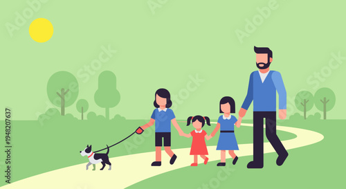 Family walking on a path together.