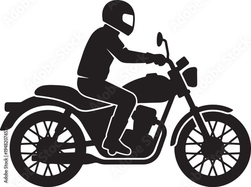 Black silhouette of a person wearing a helmet riding a motorcycle also transparent background rider white background