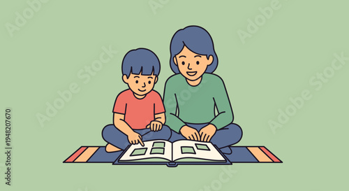Woman and child reading together.