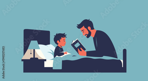 Father reading to little boy.