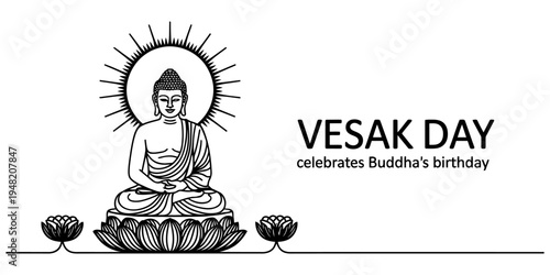 A minimalist black and white illustration celebrating the sacred festival of vesak buddha day Vector, illustration