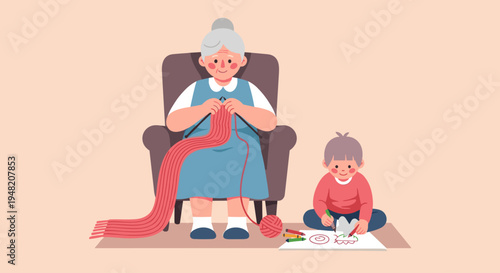 Elderly Woman and Young Boy Together.
