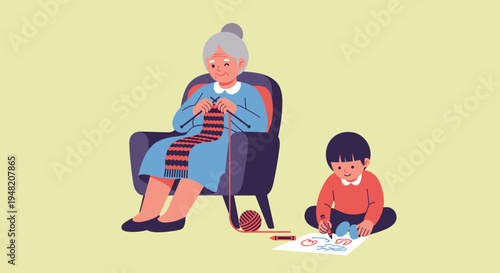 Elderly woman and young boy together.