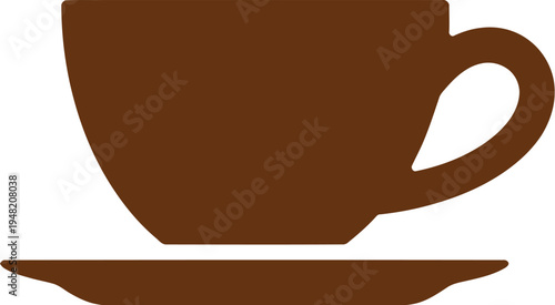 Simple Brown Coffee Cup and Saucer Graphic Icon - Clean Flat Vector