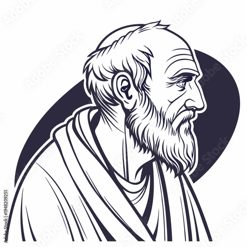 Vector illustration of a bearded old man in profile
