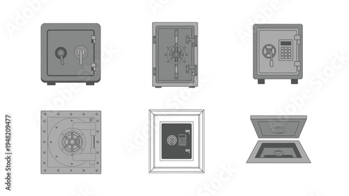 Various Security Safes & Vaults Vector Set: Digital, Combination, Wall, and Floor Designs