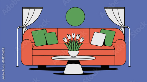 Cozy spring interior with a comfortable sofa and tulips, bringing a fresh feel to your home décor