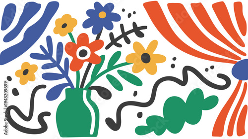 Vibrant Spring Flowers in a Vase A Cheerful Home Interior Decoration with Abstract Elements