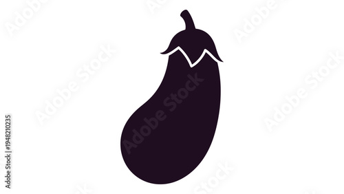 A deep purple eggplant silhouette with a white outline on a black background, representing a simple yet elegant vegetable illustration
