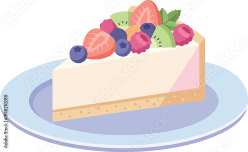 Fresh Fruit Cheesecake Slice Illustration