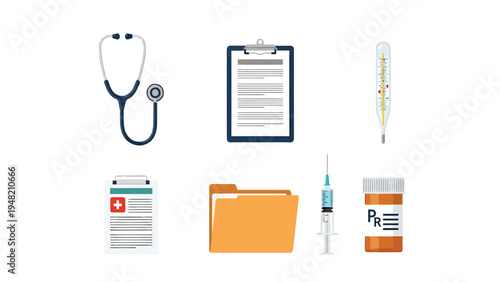 Essential Medical Devices and Healthcare Icons Set