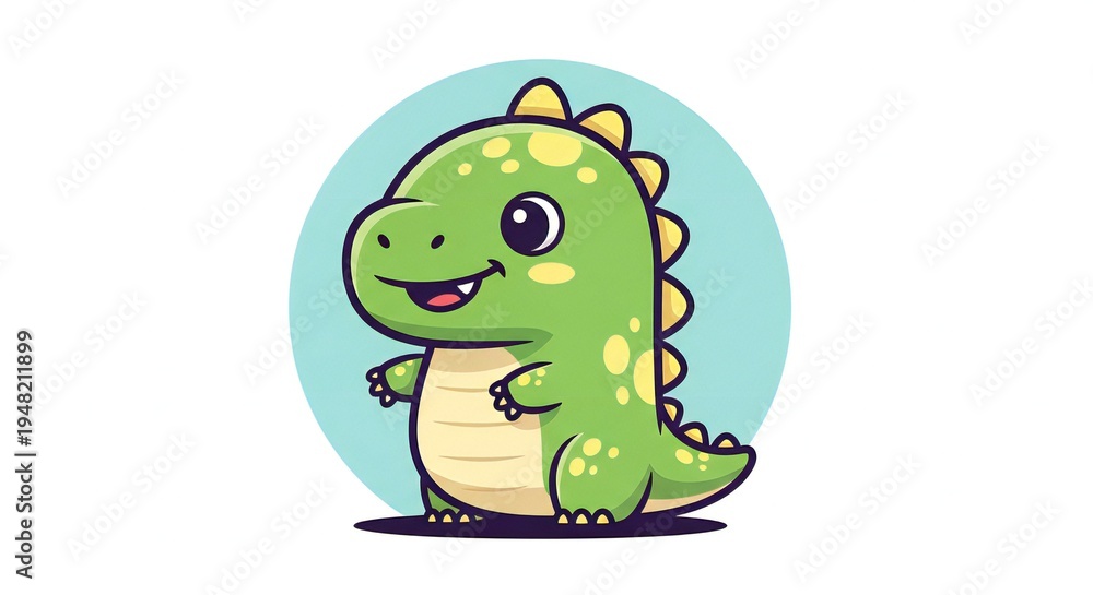 Obraz premium Cute Green Dinosaur Cartoon Vector Illustration