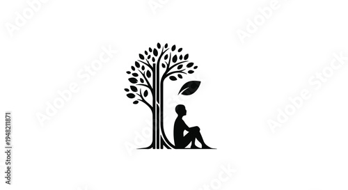 silhouette of a person sitting under a tree reading a book