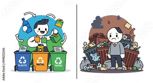 Recycling vs Pollution A Visual Comparison of a Clean and Polluted Environment