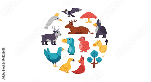 Collection of Diverse Domestic and Wild Animals Artfully Arranged in a Circle