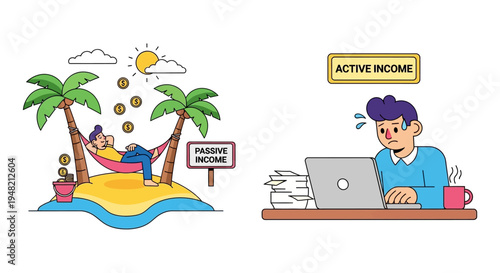 Comparing financial freedom The leisure of passive income generation versus the demanding daily grind of active employment work