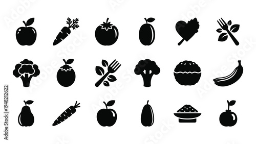 A comprehensive analysis of food icons featuring various fruits and vegetables