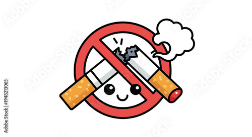 No Smoking Sign Illustration with a Cute Crossed Out Cigarette Character