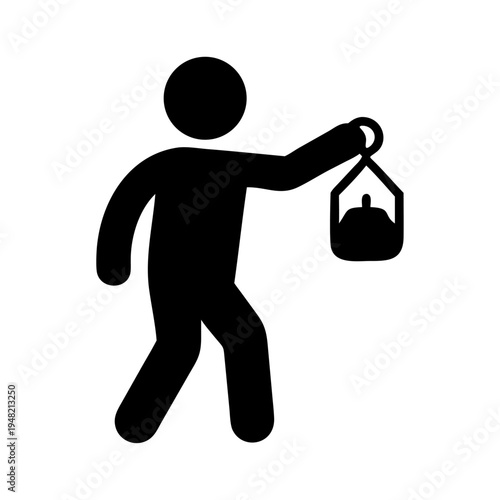 Black silhouette of a person holding a kettlebell vector icon