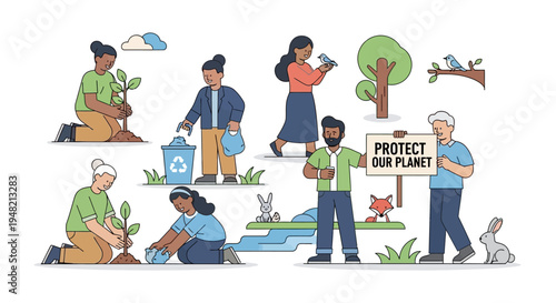 Environmental Conservation Efforts People Planting Trees and Protecting Our Planet