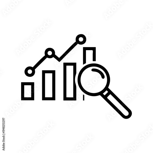 Vector graph and magnifying glass icon for analysis and statistics