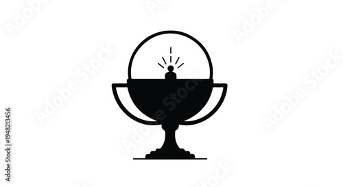 Black trophy cup icon with light effect