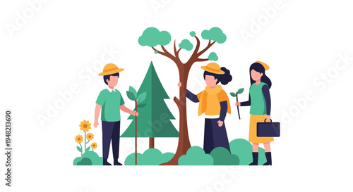 Community Team Collaboration on a Sustainable Green Initiative, Planting Trees for Environmental Protection and a Healthier Future